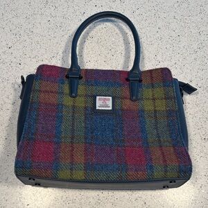 Plaid Satchel with Navy Trim by Harris Tweed